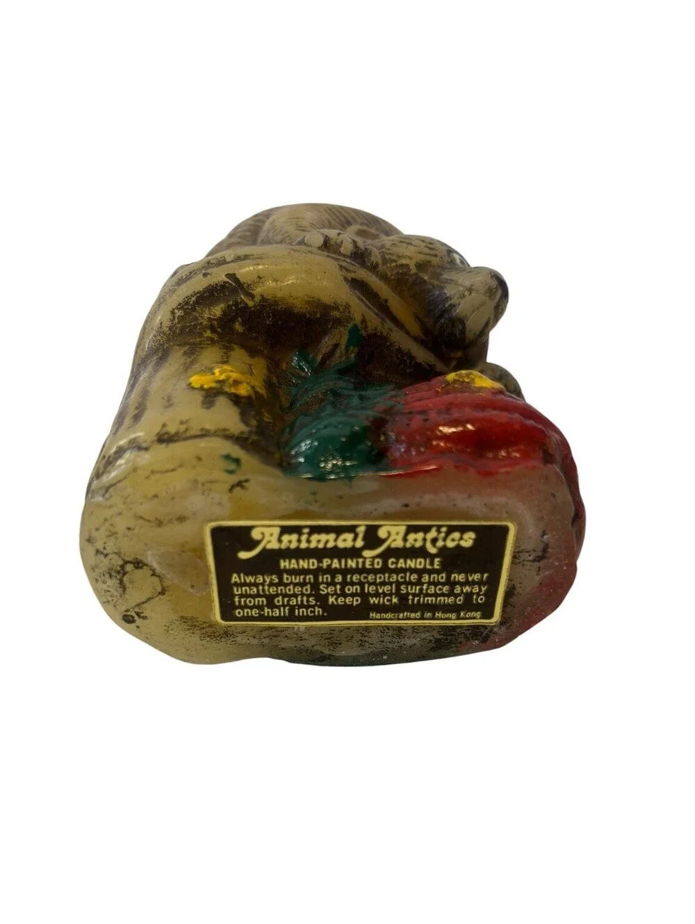 Vtg 5” Silly Bear on Log Stealing Honey Candle Cabin Decor By Animal Antics